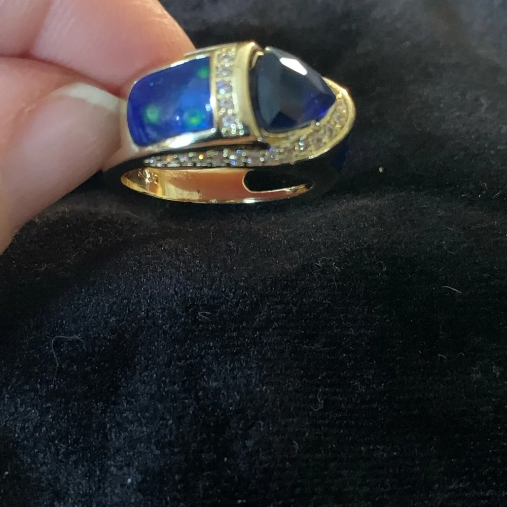 Blue Teardrop Stone Ring with Opal Inlay - Picture 2 of 7